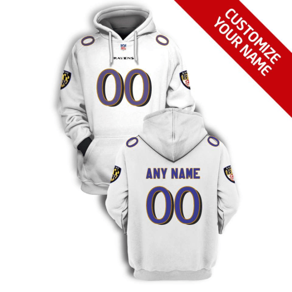 Men's Baltimore Ravens Active Player Custom 2021 White Pullover Hoodie